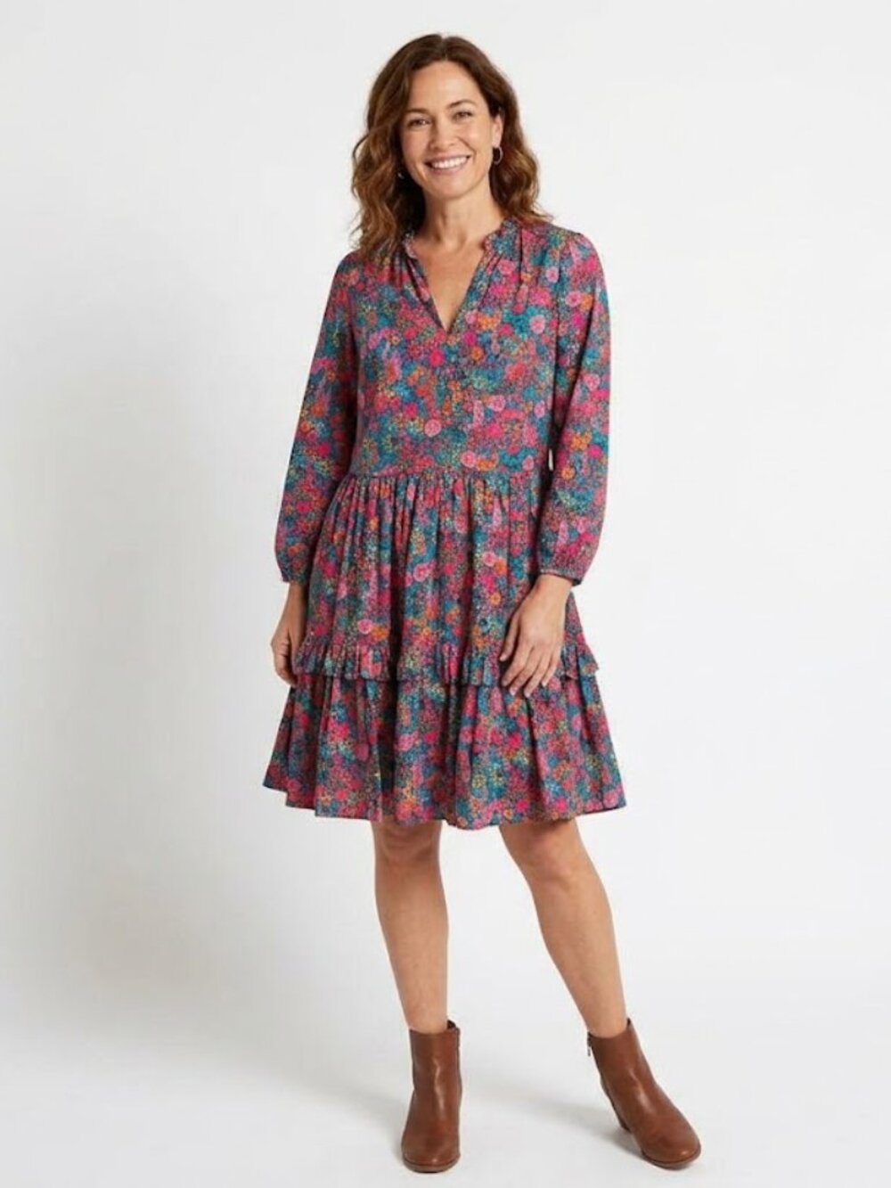 J. Crew x Liberty Fabrics Floral Tiered V-Neck Oversized Midi Dress Size XXS